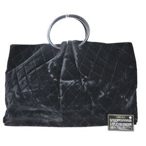 CHANEL CC Logo Circle Handle Matelasse Shoulder Bag Velour Leather Black 12RP022